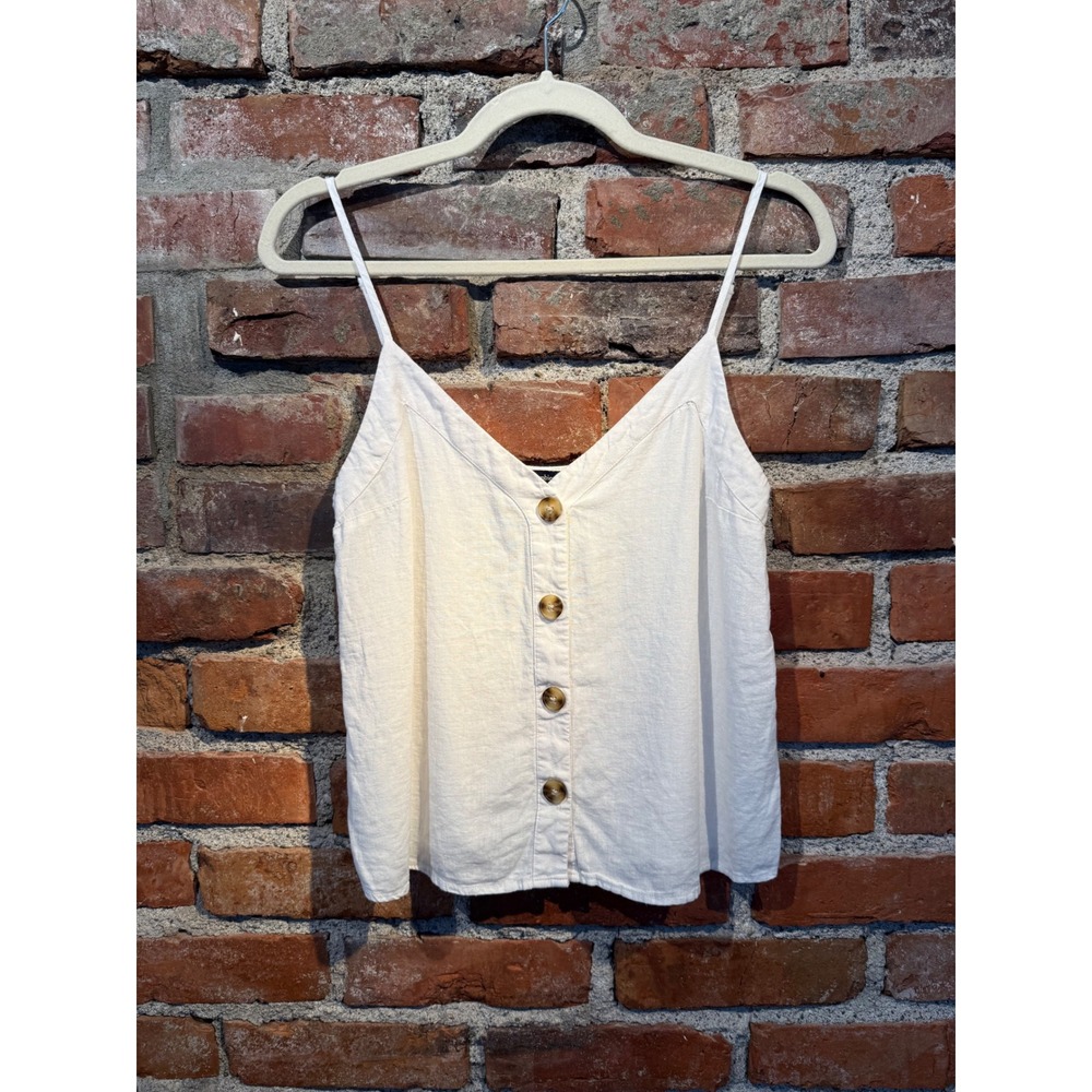 Abercrombie & Fitch Linen Blend Button Front Cami Top XS Ivory Tank
